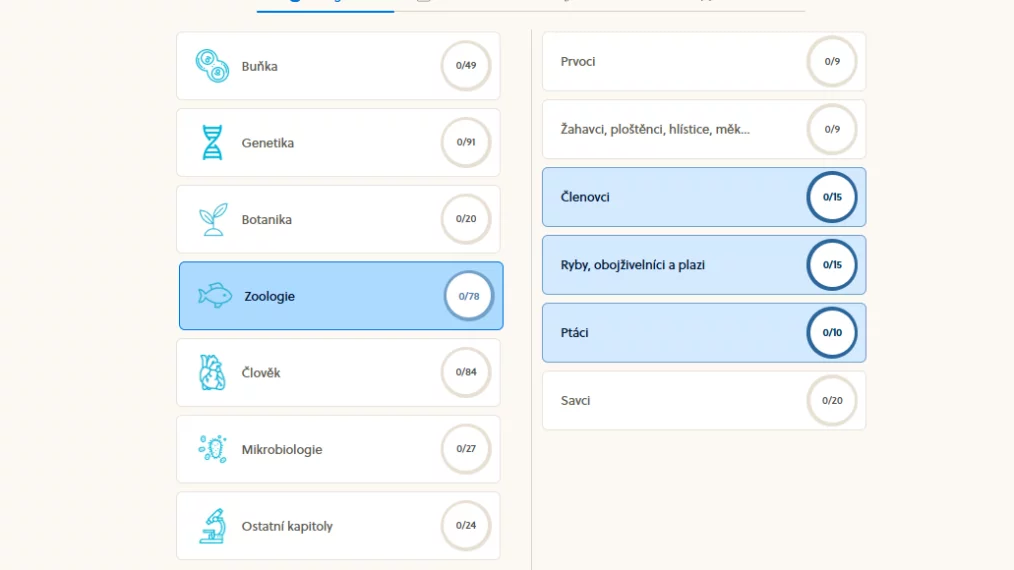 Ukázka z&nbsp;e-learningové platformy Bmedic, která nabízí přes 900+ otázek k&nbsp;procvičení na přijímací zkoušky na veterinu a&nbsp;farmacii.